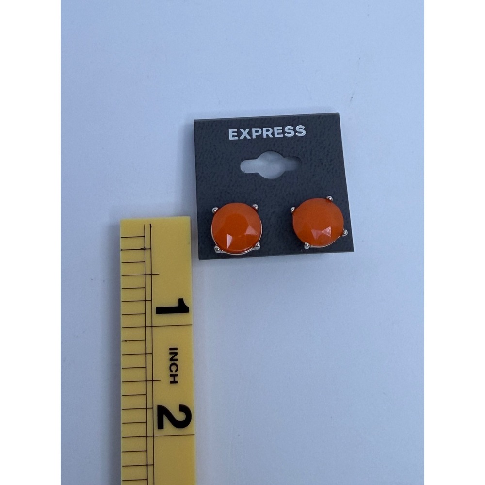 Express Orange Faceted Round Stud Earrings Silver Tone Backs NWT Y2K Retro - Picture 3 of 4